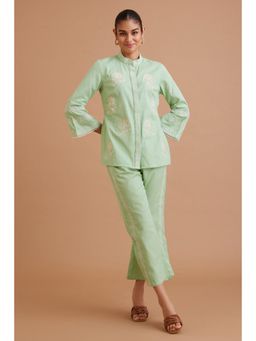 BOHO-CHIC By Sukriti Jain - Green Mint Embroidered Shirt And Pant Set