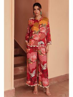BOHO-CHIC By Sukriti Jain - Red Scarlet Bloom Shirt And Pant Set