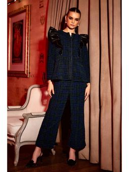 BOHO-CHIC By Sukriti Jain - Navy Blue Plaid Metallic Top And Pant Set