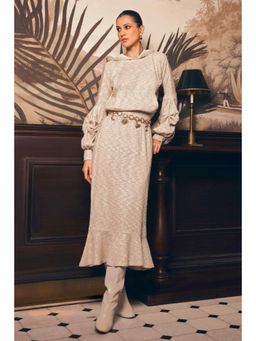 BOHO-CHIC By Sukriti Jain - Cream Metallic Creme Hoodie And Skirt Set