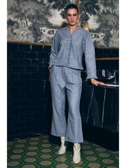 BOHO-CHIC By Sukriti Jain - Blue Pastel Blue Classic Tweed Shirt And Pant Set