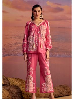 BOHO-CHIC By Sukriti Jain - Pink Provance Embroidered Top And Pant Set