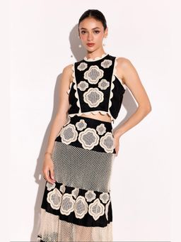 BOHO-CHIC By Sukriti Jain - Black Honeycomb Flowers Top