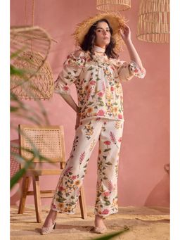 BOHO-CHIC By Sukriti Jain - Cream Dainty Off The Shoulder Top And Pant Set