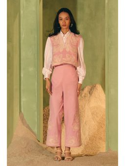 BOHO-CHIC By Sukriti Jain - Pink Boho Chic Flamingo Shirt And Pant With Waistcoat