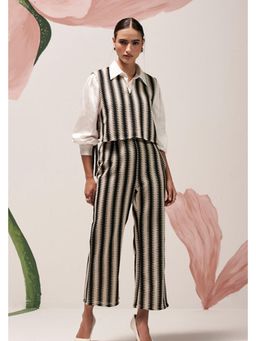 BOHO-CHIC By Sukriti Jain - Black Crochet Monochrome Shirt And Pant With Waistcoat