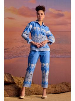 BOHO-CHIC By Sukriti Jain - Blue Broderie Anglaise Shirt And Pant Set
