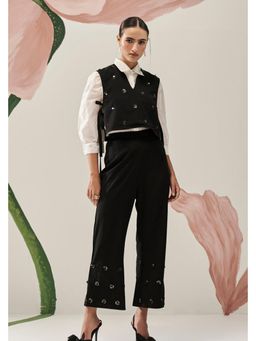 BOHO-CHIC By Sukriti Jain - Black Hand Embellished Monochrome Waistcoat And Pant With Shirt