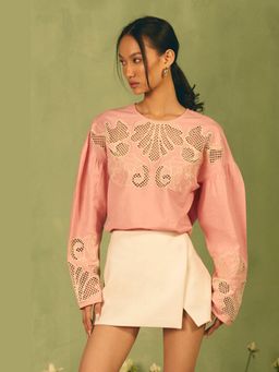 BOHO-CHIC By Sukriti Jain - Pink Flamingo Cutwork Embroidered Top
