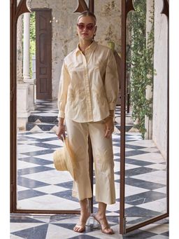 BOHO-CHIC By Sukriti Jain - Cream Palm Embroidered Cutwork Shirt And Pant Set