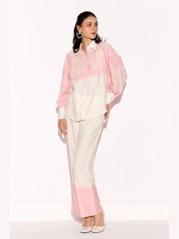 BOHO-CHIC By Sukriti Jain - White Como Ombre Shirt And Pant Set