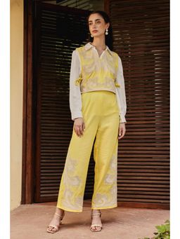 BOHO-CHIC By Sukriti Jain - Yellow Sunshine Yellow Honeycomb Embroidered Waistcoat And Pant Set