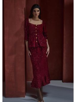 BOHO-CHIC By Sukriti Jain - Maroon Glimmering Top And Skirt Set