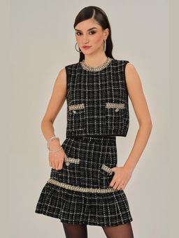 BOHO-CHIC By Sukriti Jain - Black Classic Party Must Classic Tweed Top And Skirt Set
