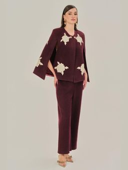 BOHO-CHIC By Sukriti Jain - Burgundy The Burgundy Cape Top And Pant Set