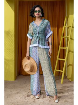 BOHO-CHIC By Sukriti Jain - Blue Dainty Metallic Shirt And Pant Set