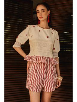 BOHO-CHIC By Sukriti Jain - Red Roseate Chevron Top And Shorts Set