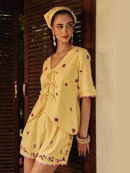 BOHO-CHIC By Sukriti Jain - Yellow The Buttercup French Knot Top And Shorts Set