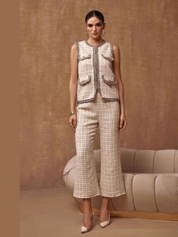 BOHO-CHIC By Sukriti Jain - Cream Metallic Tweed Waistcoat And Pant Set