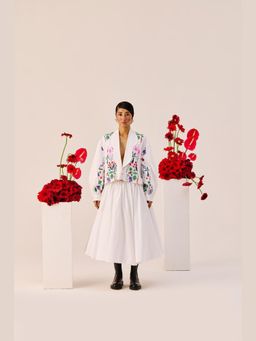 TheRealB - White Gathered Cotton Midi Skirt