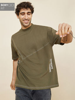 Styli - Olive Printed High Neck T-Shirt