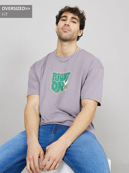 Styli - Men's Purple Peanuts Typography Oversized T-Shirt