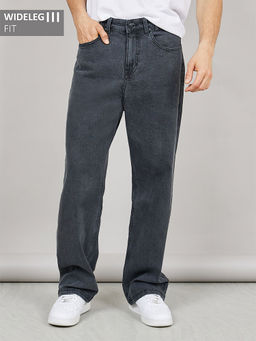 Styli - Men'S Black 5 Pocket Wide Leg Enzyme Wash Cotton Jeans