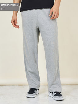 Styli - Mens Grey Cotton Oversized Straight Leg Trackpant with Popper Button