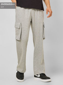 Styli - Mens Grey Cotton Blend Oversized Straight Leg Trackpant
