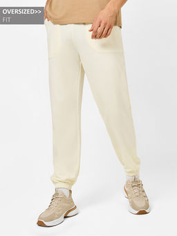 Styli - Mens Cream Cotton Blend Oversized Terry Joggers