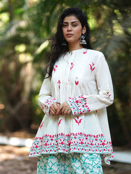 Chidiyaa - Bellflower's Bloom Ivory Hand block Tunic