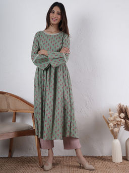 PINKSKY - Womens Cotton Floral Printed with Gathers and Yoke Kurta