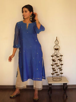 Spring Soul - Blue Sequin-Embellished Chanderi Kurta