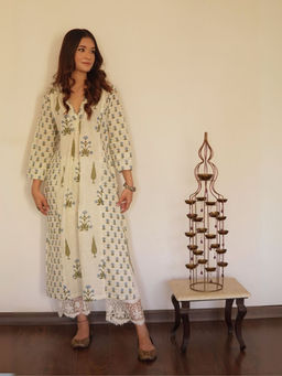 Spring Soul - Blue A-Line Kali Mughal Printed Kurta