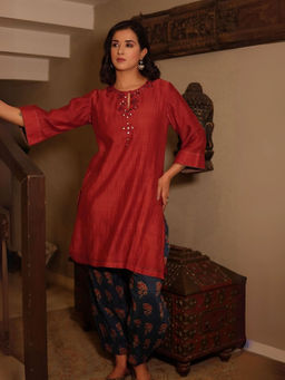Spring Soul - Brick Red Chanderi Mirror Work Kurta