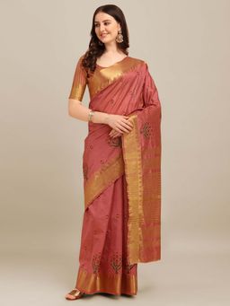 SERONA FABRICS - Pink Cotton Silk Embroidered Handloom Saree With Unstitched Blouse