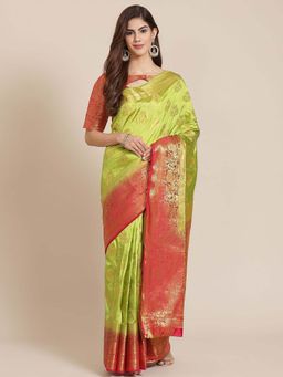 SERONA FABRICS - Green Banarasi Silk Woven Handloom Saree With Unstitched Blouse
