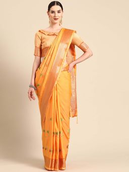 SERONA FABRICS - Mustard Cotton Silk Embroidered Handloom Saree With Unstitched Blouse