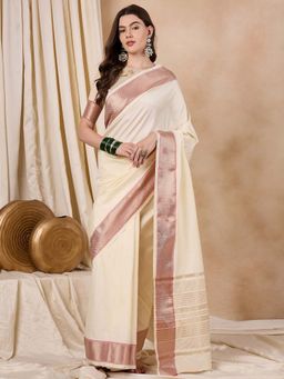 SERONA FABRICS - White Cotton Silk Woven Handloom Saree With Unstitched Blouse