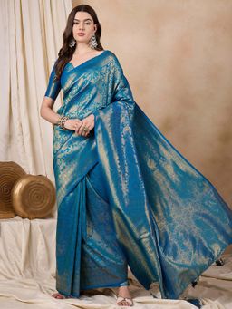 SERONA FABRICS - Blue Kanjeevaram Tassels Handloom Saree With Unstitched Blouse
