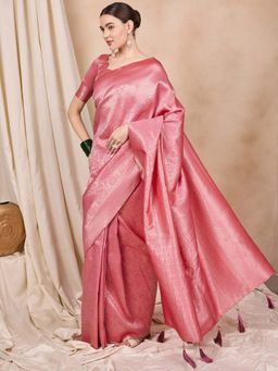 SERONA FABRICS - Pink Kanjeevaram Tassels Handloom Saree With Unstitched Blouse