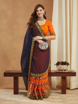SERONA FABRICS - Multi-Color Georgette Embroidered Half & Half Saree With Unstitched Blouse