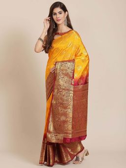 SERONA FABRICS - Yellow Banarasi Silk Woven Handloom Saree With Unstitched Blouse