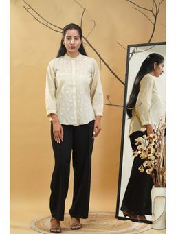 Shwet Heritage - Beige Mulmul Mandarin Neck Chikankari Embroidered Shirt