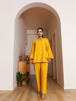 Ragavi - Azalea Yellow Embroidered Co-Ord (Set of 2)