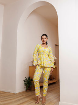 Ragavi - Blooming Yellow Cotton Printed Co-Ord (Set of 2)