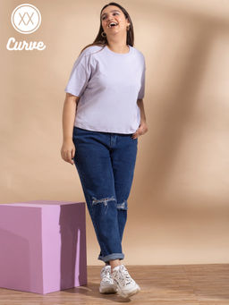 Twenty Dresses by Nykaa Fashion - Curve Purple Obsessed With Basics Tshirt