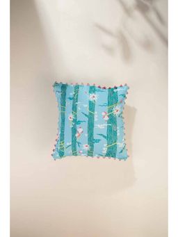 Freedom Tree - Brahmakamal Cotton Aqua Blue Cushion Cover (18x18 inches)