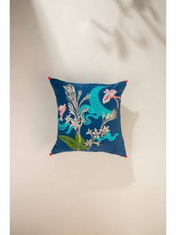 Freedom Tree - Twilight Tuberose Cotton Moonlit Blue Cushion Cover (18x18 inches)
