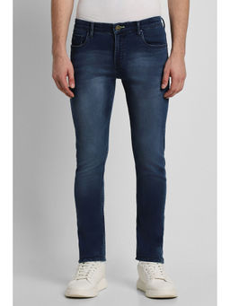 Peter England - Men Navy Blue Mid Wash Slim Tapered Jeans